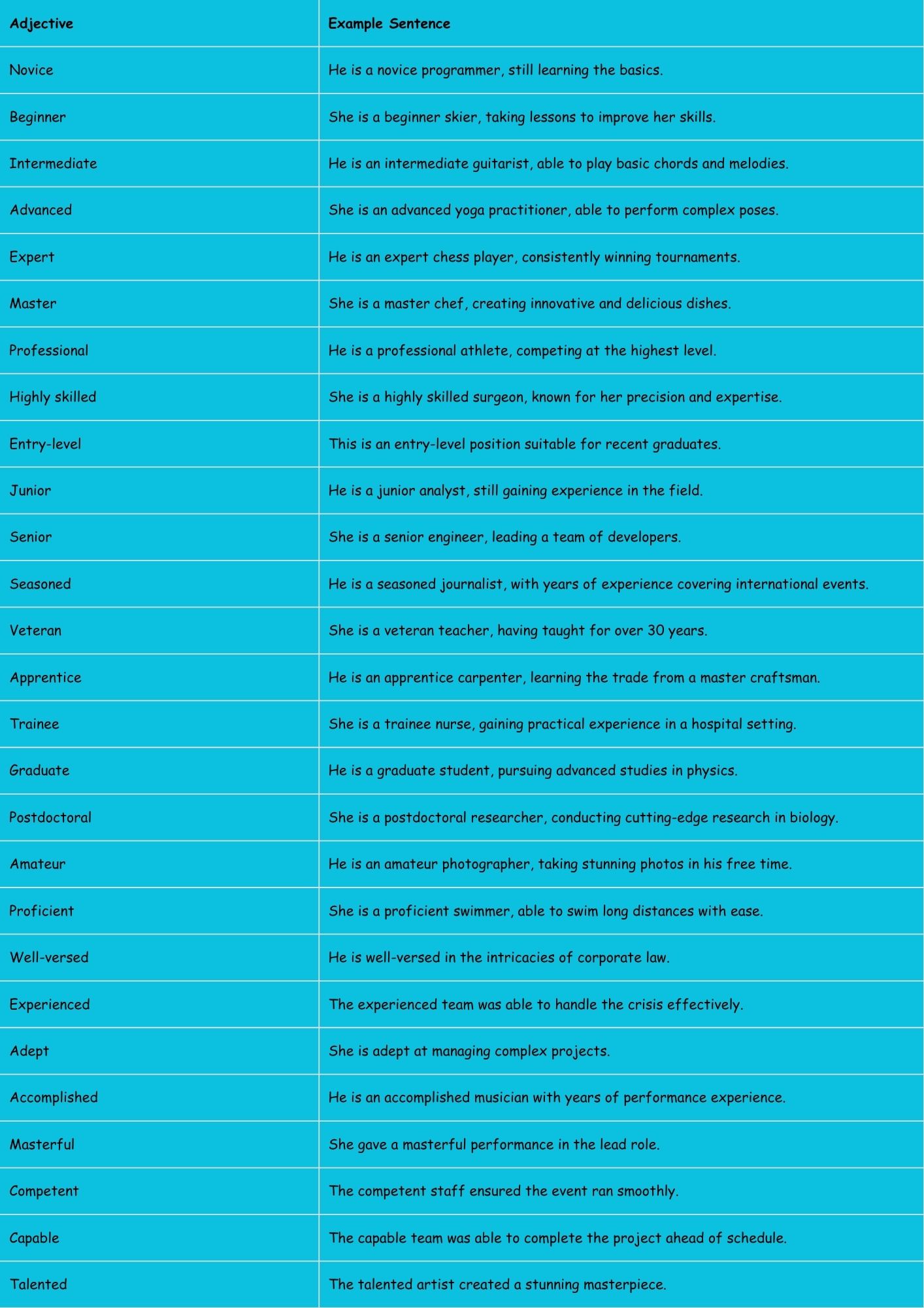 Adjectives for Expertise